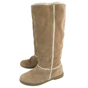 XHILERATION! FAWN BEIGE/TAN GENUINE SUEDE LEATHER SHERPA STYLE BOOTS! SZ 8M
